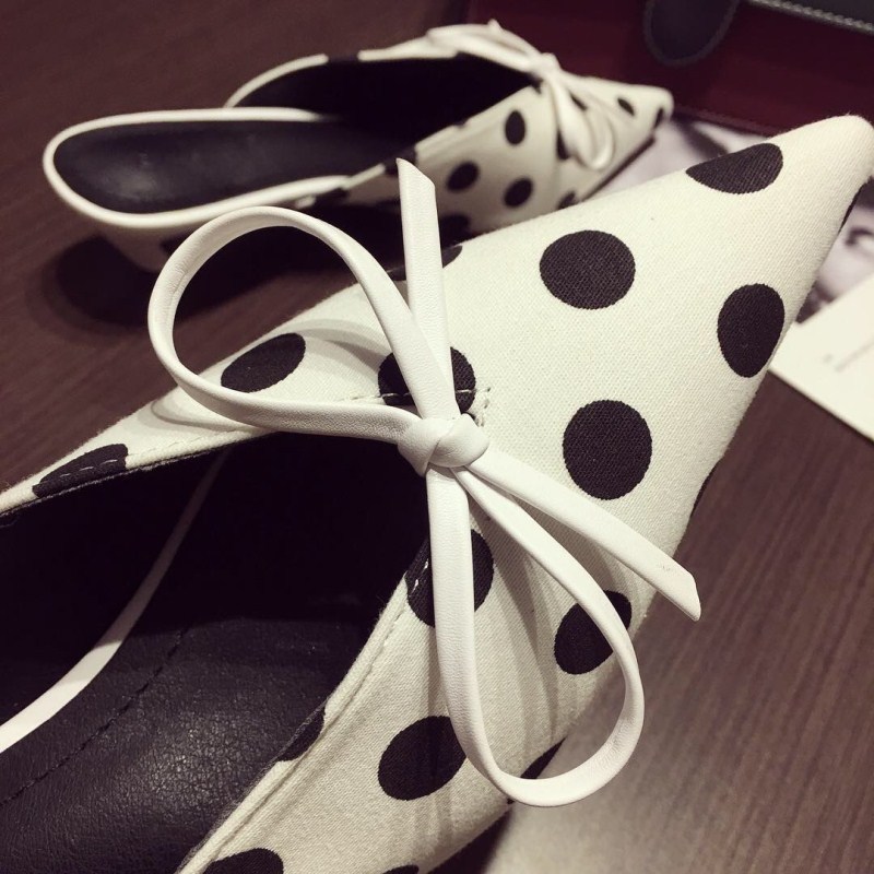 Spring Pointed Polka Dot Lazy Shoes Ladies With Thin Heel Bow Sandals Wholesale Nihaojewelry display picture 6