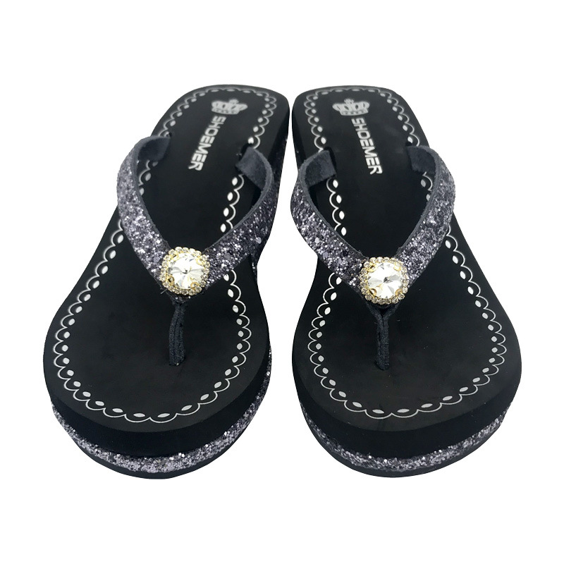 Women's Casual Solid Color Sequins Rhinestone T-Strap Flip Flops display picture 9