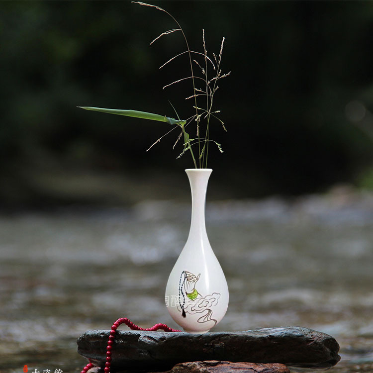 花插花器家居摆件景德镇陶瓷小花瓶观音瓶供佛禅意花瓶玉净瓶茶道