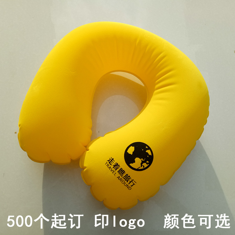 圆形U型枕定制logo 五百个起订颜色可选厂家专业生产植绒充气枕头|ms