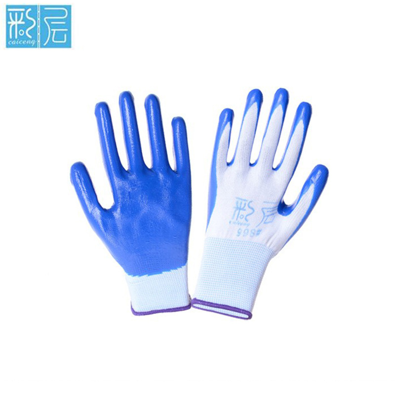 防油十三针尼龙耐磨防割工业丁腈浸胶防护手套劳保用品一件代发