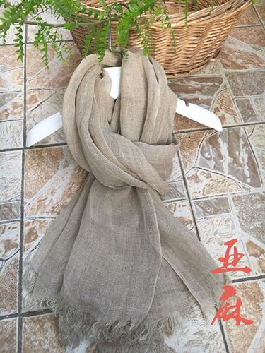 Pure linen original color scarf, natural color, widened and larger size, autumn and winter gauze scarf, travel dress, Japanese shawl silk scarf