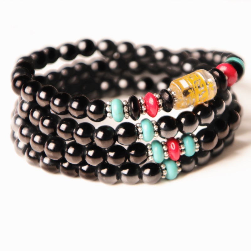 工厂批发仿水晶6毫米多圈佛珠手链六字真言手串本命年转运手串|ms