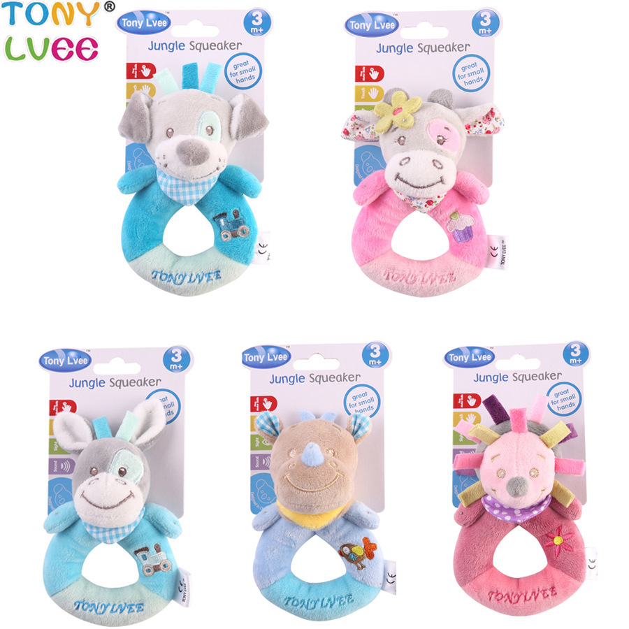 TONY LVEE animal hand rattle baby baby rattle toy 0-3 years old round handle rattle toy