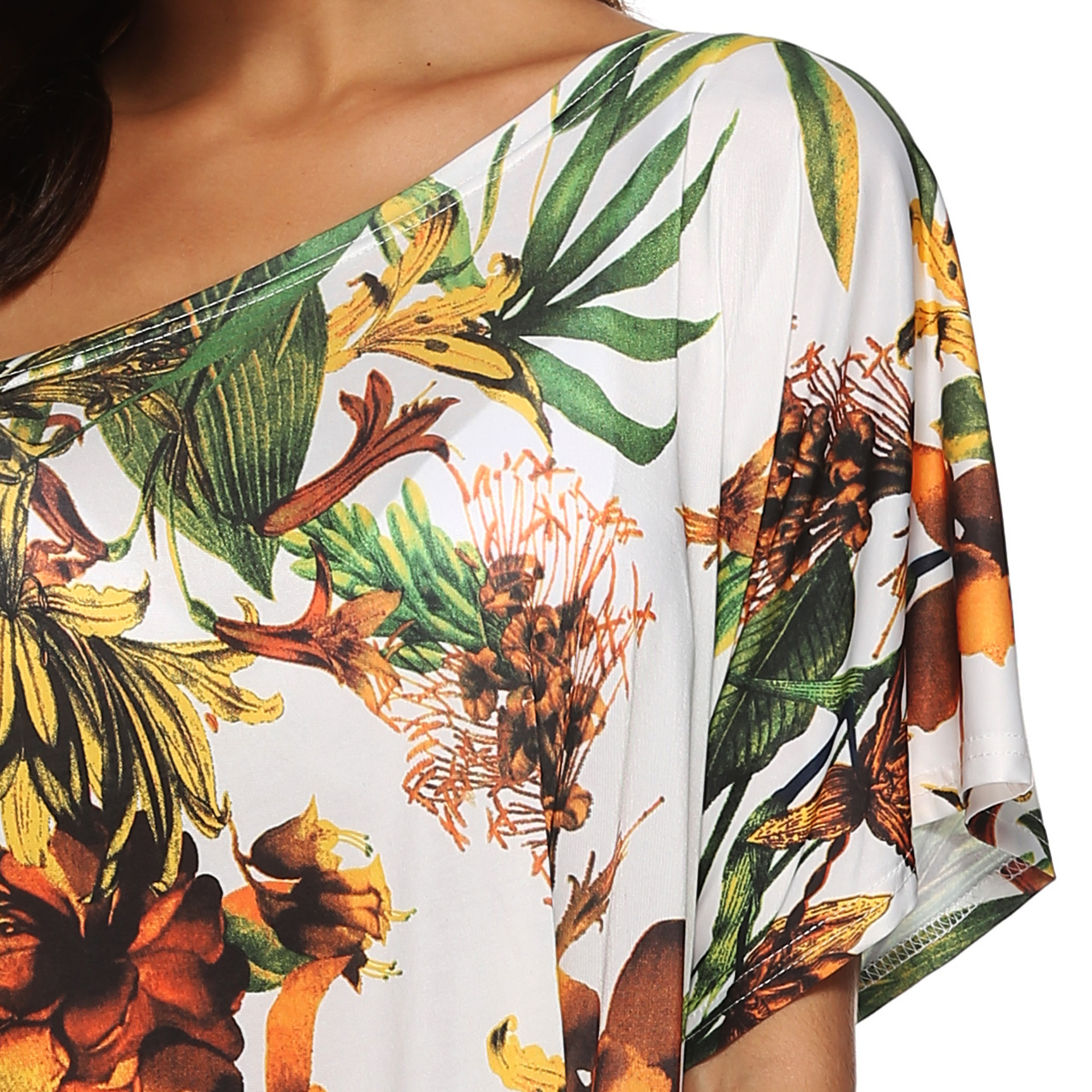 Floral Print Off Shoulder Maxi Dress Tassel Detail Irregular Hem Sun Protection Summer Casual Wear Wholesale