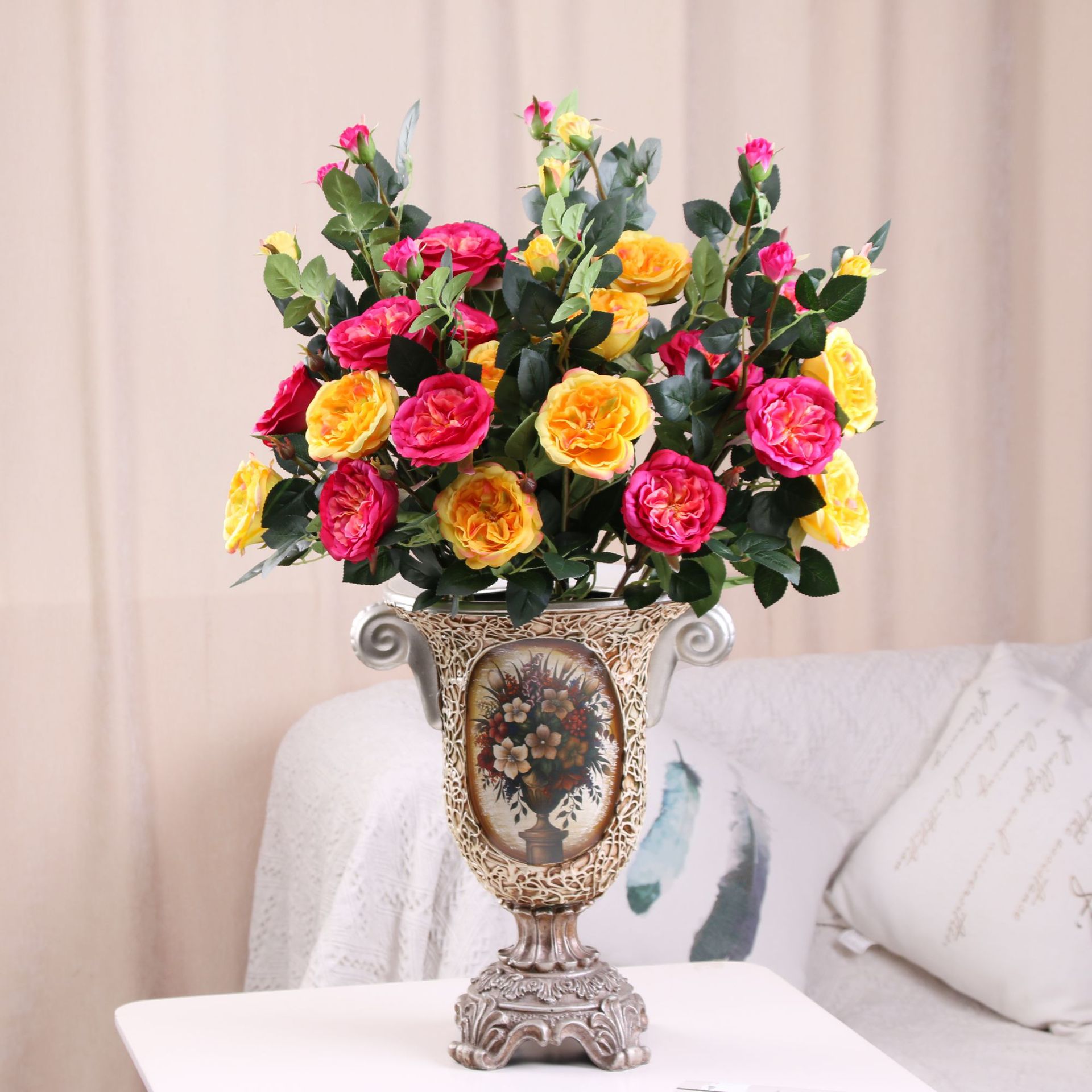 Supply Factory Wholesale Silk Cloth Artificial Flowers Artificial Flowers Three British Rose Artificial Rose Home Wedding Jewelry