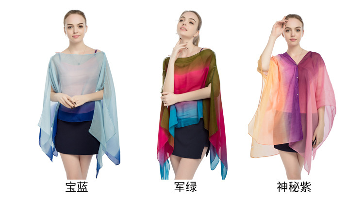钉扣沙滩披肩 套头斗篷夏季防晒披肩厂家 女士围巾批