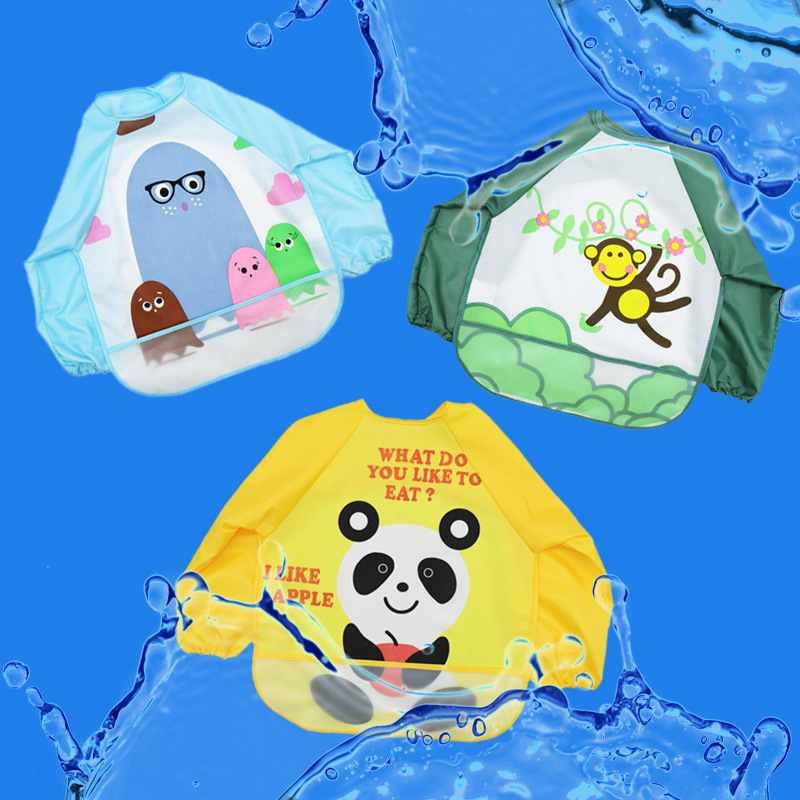 新款薄款饭衣宝宝防水罩衣儿童长袖反穿画画衣吃饭衣婴儿卡通罩衣