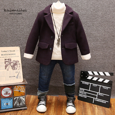 童装男童加厚西装2019春秋新款儿童加棉呢子西装外套中小童呢上衣|ru