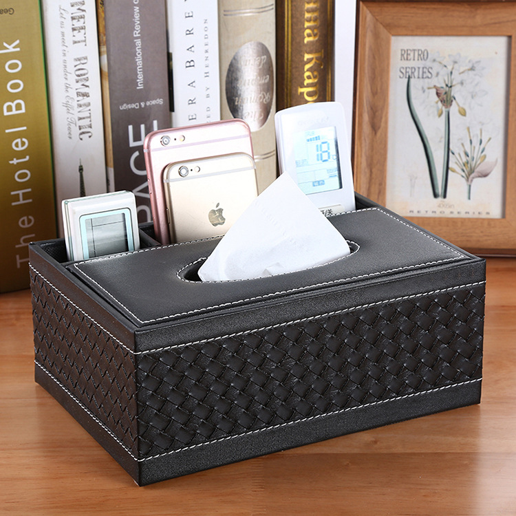 European creative leather living room coffee table paper towel box desktop remote control storage box multi-function napkin paper box