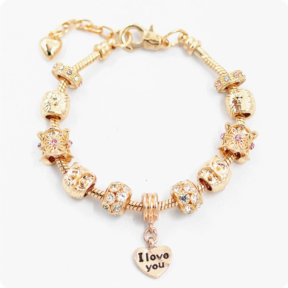 Amazon jewelry DIY crystal peach heart shell bracelet I love you glass beads