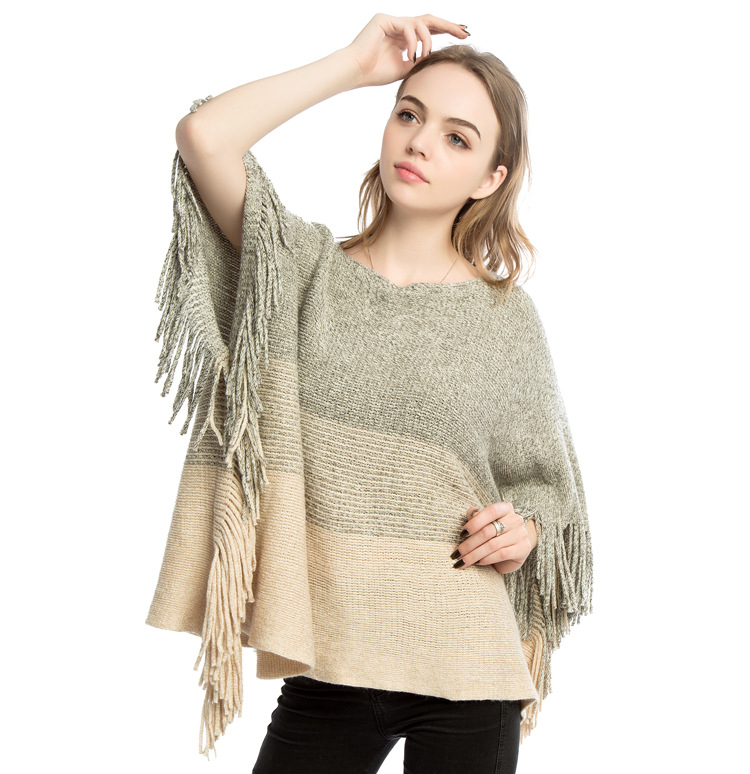 大码女士针织套头衫 跨境热销斗篷披肩 poncho
