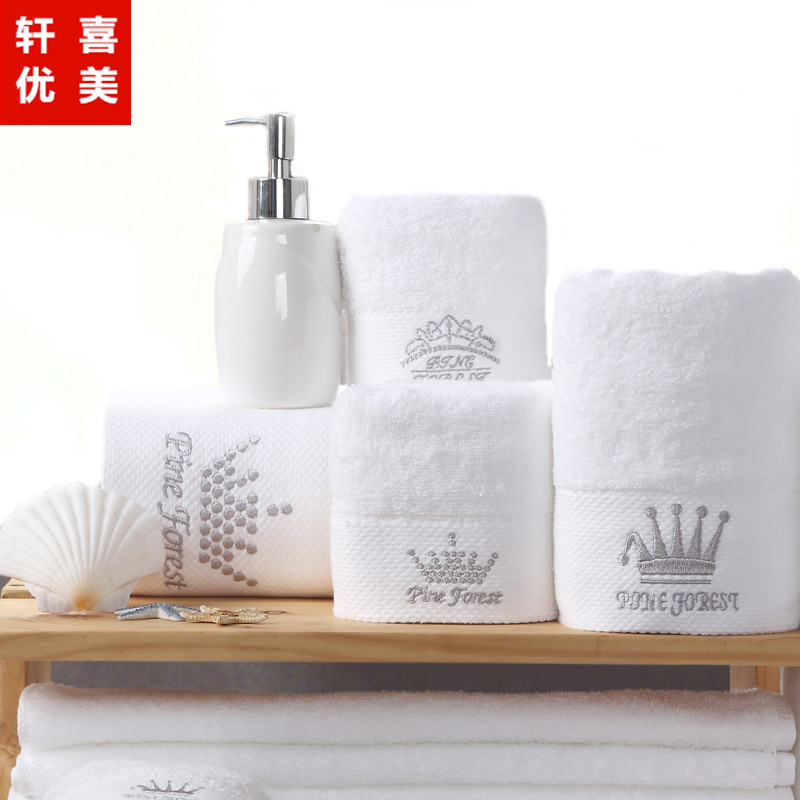 定制logo 五星級酒店賓館禮品毛巾 美容院白色16支螺旋緞檔毛巾浴