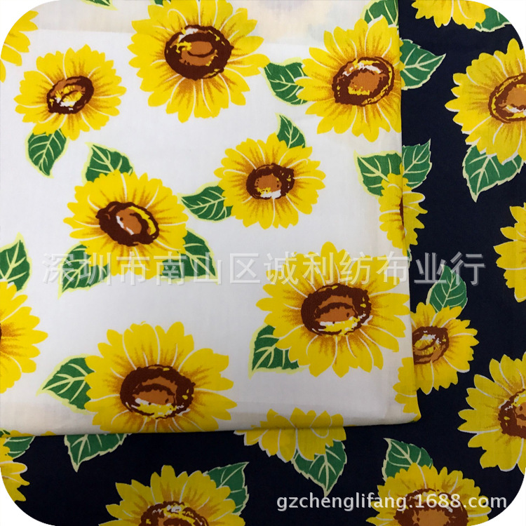欧美连衣裙印花面料 向日葵  棉布平纹府绸印花 夏上衣衬衫印花布