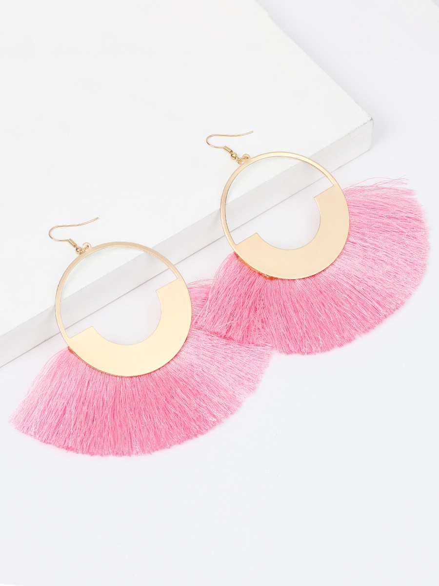 23g Weight No Inlaid Inlay Material Earrings Classification Travel, Birthday Occasion Sector Pattern Women'S Gender Ethnic Style Style Grey, Rose Red, Beige, Pink, Red, Green, Blue, Black Color Bohemian Red Retro Ethnic Style Triangle Cotton Thread Tassel Earrings 8