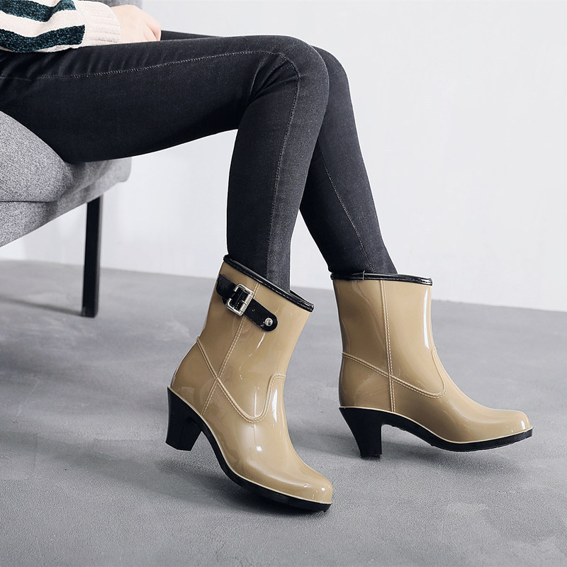 Autumn and Winter Korean Style Fashion High Heel Cotton Rain Shoes Women's Side Buckle Middle Tube Velvet Rain Boots Rubber Shoes Water Shoes Boots Autumn and Winter Korean Style Fashion High Heel Cotton Rain Shoes Women's Side Buckle Middle Tube Velvet Rain Boots Rubber Shoes Water Shoes Boots