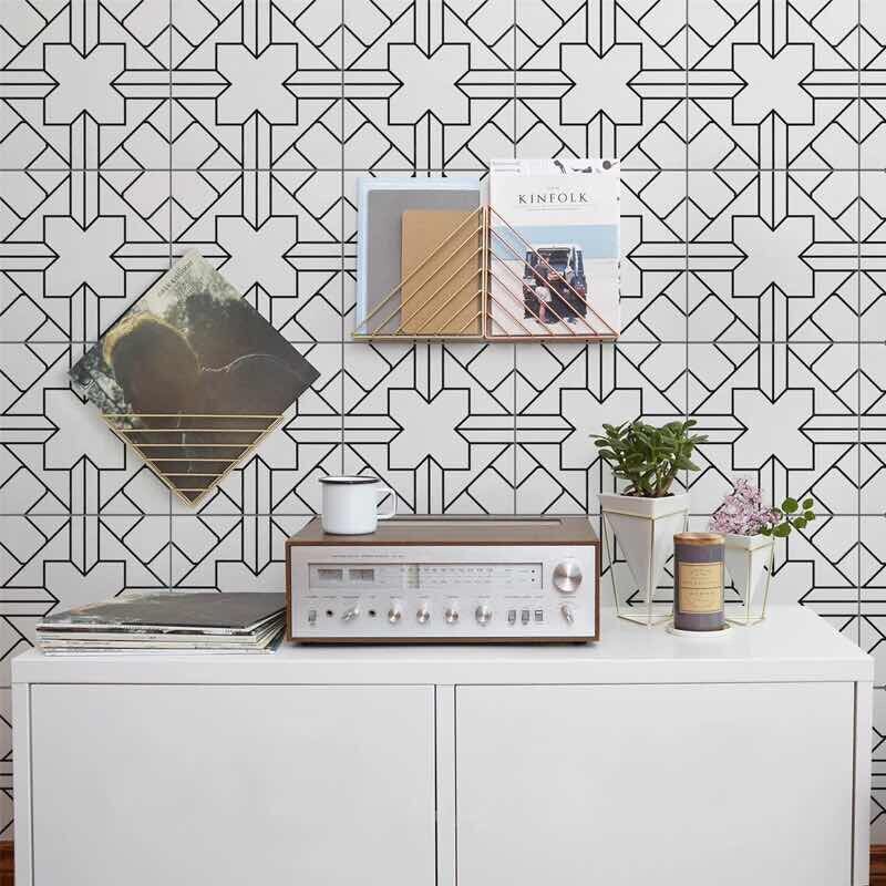 黑白花砖 线条几何北欧卫生间瓷砖厨房仿古水泥地砖300产地货源