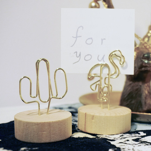3 golden metal wire log message holders, fresh tropical rainforest wrought iron style note holders and photo holders