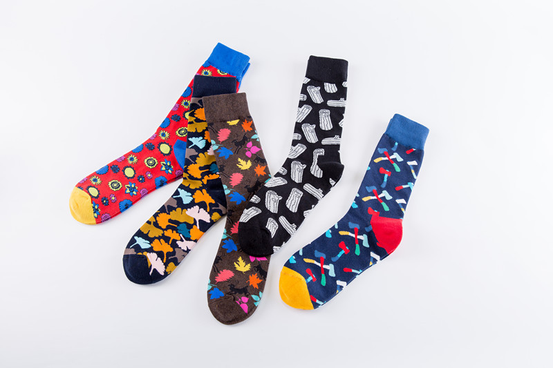 Men's Fashion Color Block Cotton Jacquard Crew Socks 1 Set display picture 2