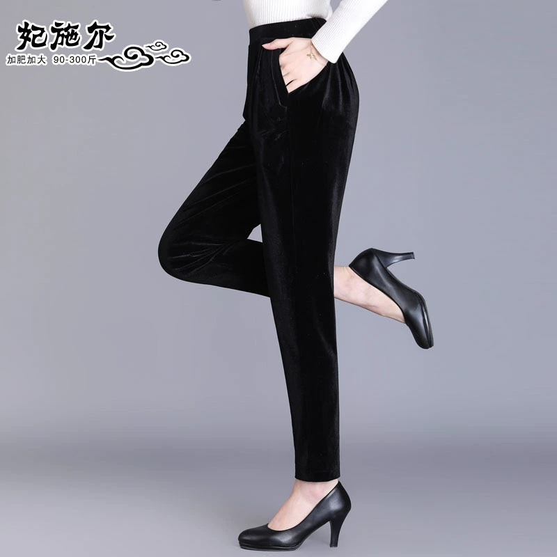 2020 Специальные большие размеры для среднего возраста, весна и осень, золотые бархатные женские брюки, повседневные брюки Harlan, плюс толстые черные, Новинка