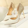 European and American high heel shallow mouth pointed sexy nightclub show thin color gradient color matching Sequin side