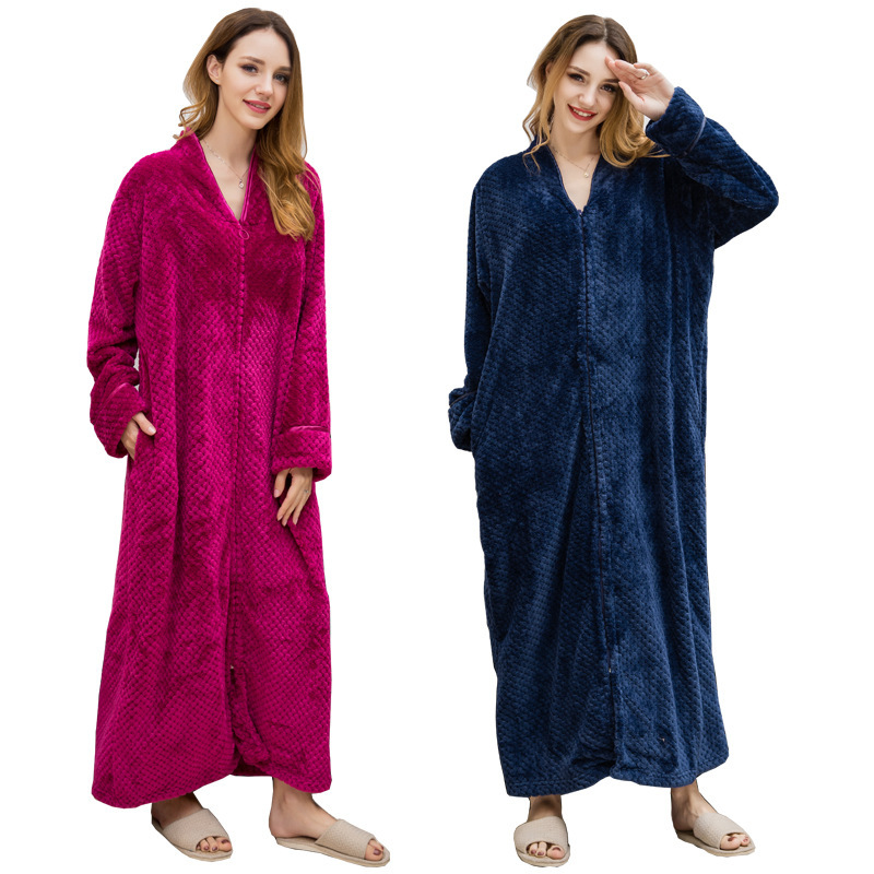 Autumn and Winter Flannel Nightgown Men's and Women's Bathrobe Coral Fleece Thickened Extra-Long Nightgown Pregnant Women's Lovers Nightgown