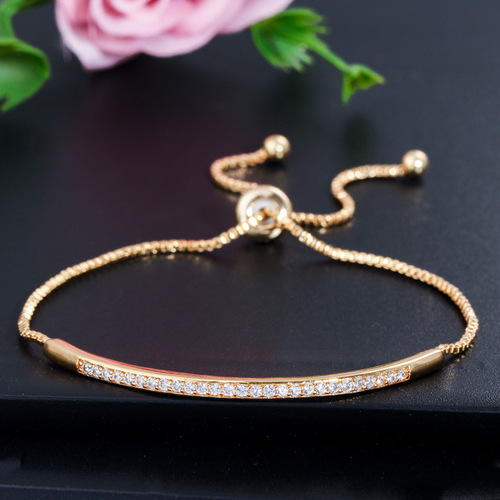 S0143 Profit Win Korean Style Creative Exquisite Handmade Jewelry Micro-set Zirconia Shiny Single Row Curved Bracelet Adjustable