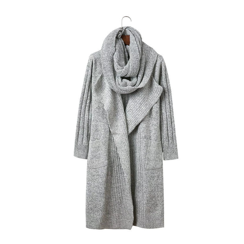 Suéter de Punto Coreano Dongdaemun Otoño/Invierno 2026, Compra Exclusiva, Cárdigan Extra Largo y Grueso con Diseño de Bufanda para Mujer