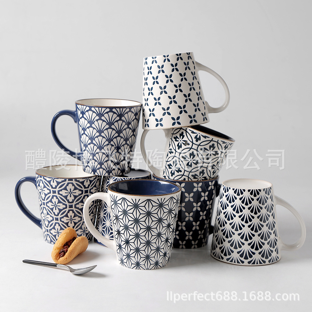 Factoria directa de esmalte de cerámica pintada a mano taza de café de oficina de empresa taza de menú doméstico