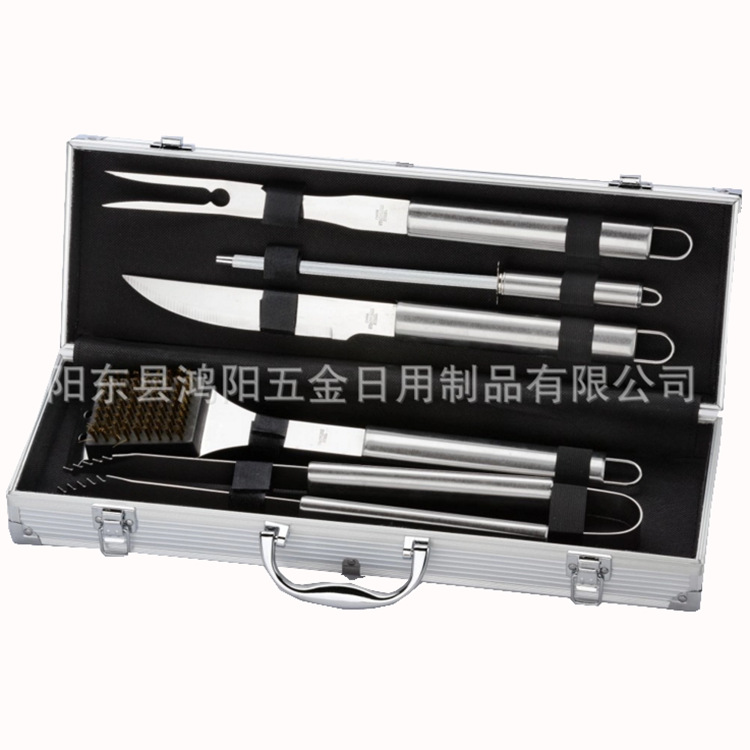 Directo de fábrica de acero inoxidable barbacoa parrilla traje de 5 piezas de aluminio caja de barbacoa herramientas al aire libre Parrilla portátil Accesorios