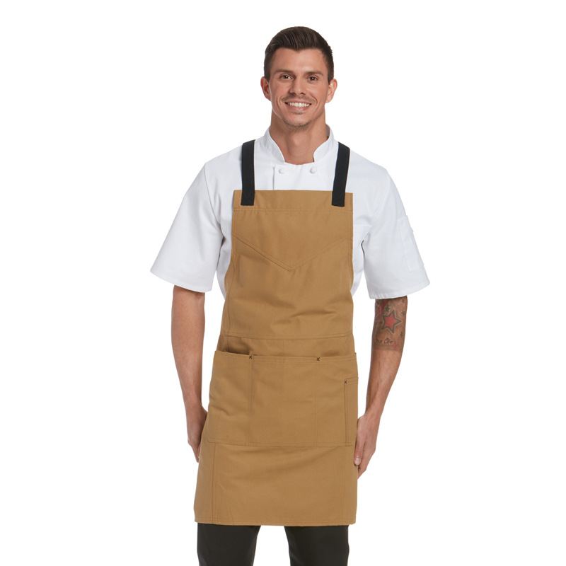8盎司100％纯棉帆布围裙可调节交叉背带工作围裙咖啡厨师定制LOGO