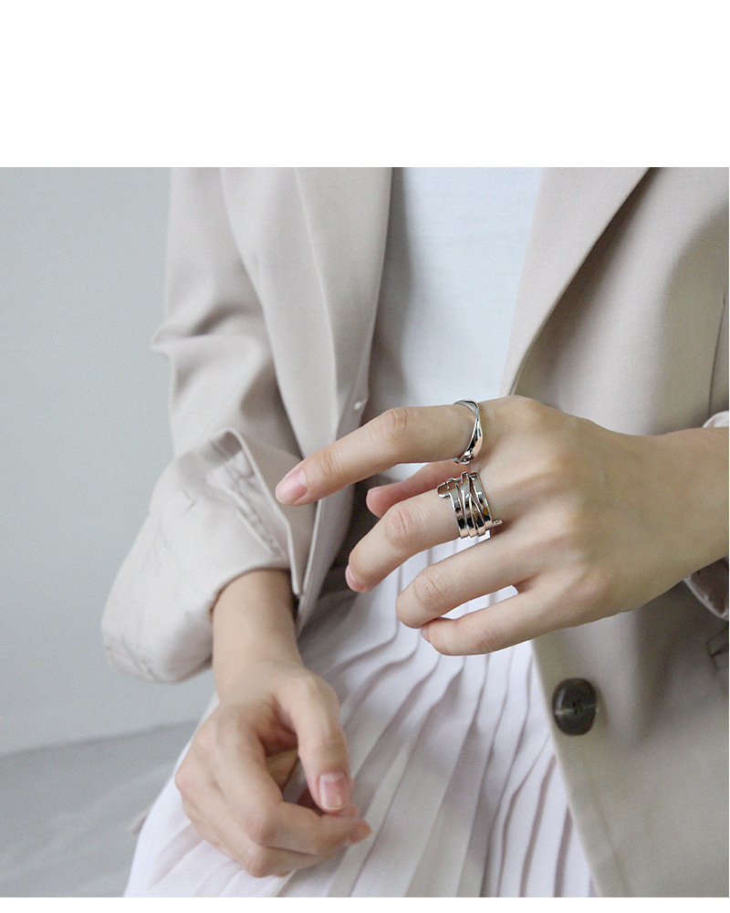 Hjz520 Japan Und Südkorea S925 Sterling Silber Ring Ins Stil Persönlichkeit Einfache Mehr Schicht Ige Wickel Frauen Ring Zeigefinger Silber Ring display picture 7