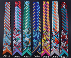 New Geometric Striped Slim Narrow Small Silk Scarf Tassel Bag Handle Silk Scarf Small Ribbon Neck Scarf for Women