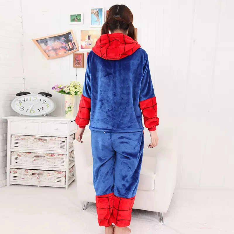 混批秋冬卡通动物连体睡衣粉红豹熊猫法兰绒男女家居服情侣史迪奇