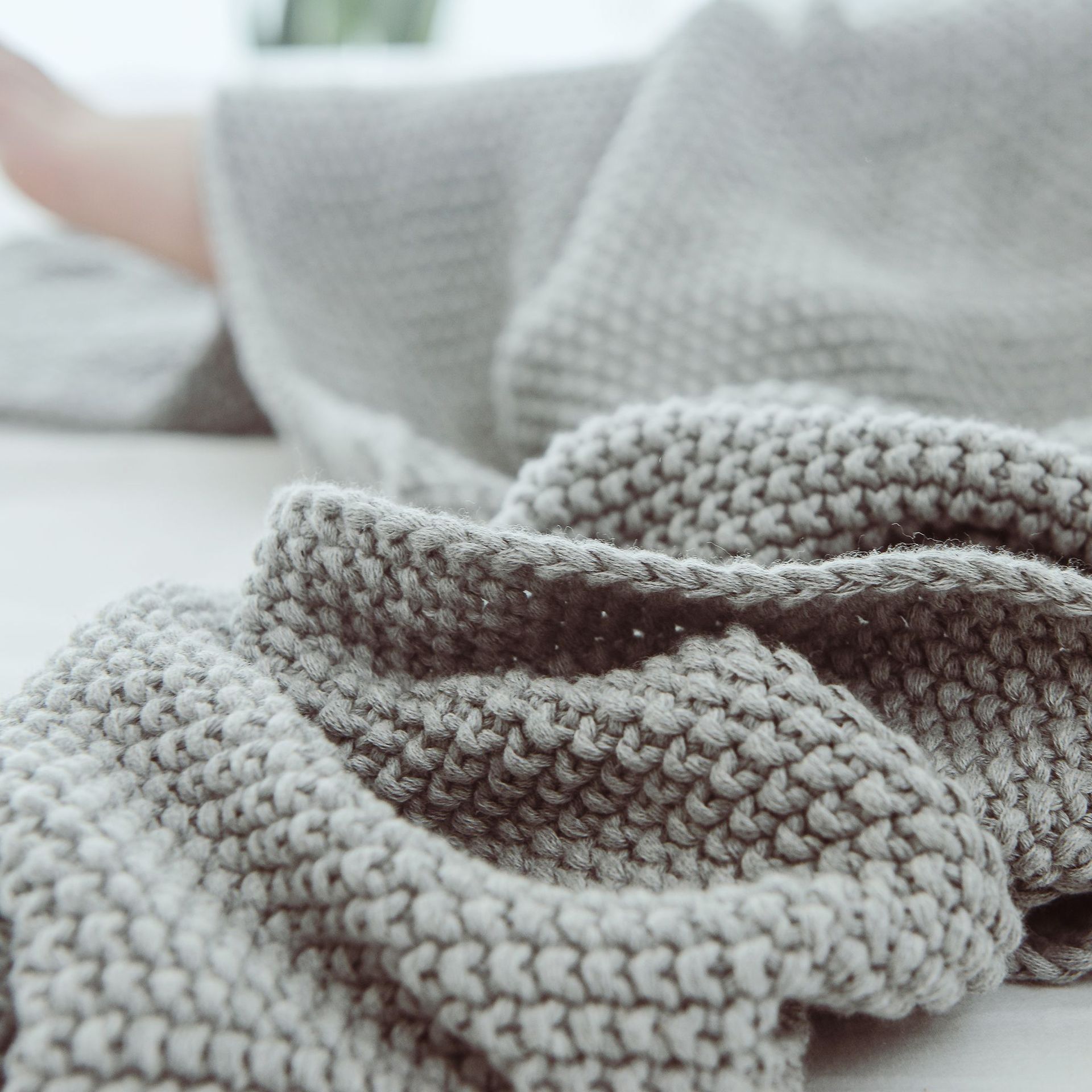 北欧简约风粗针毛线全棉毯子桂花针空调毯盖毯披肩针织毯