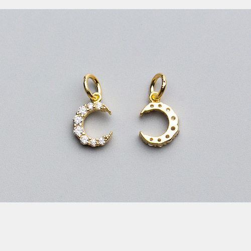 S925 silver electroplated gold micro inlaid sweet moon crescent pendant bracelet pendant DIY jewelry accessories S0503