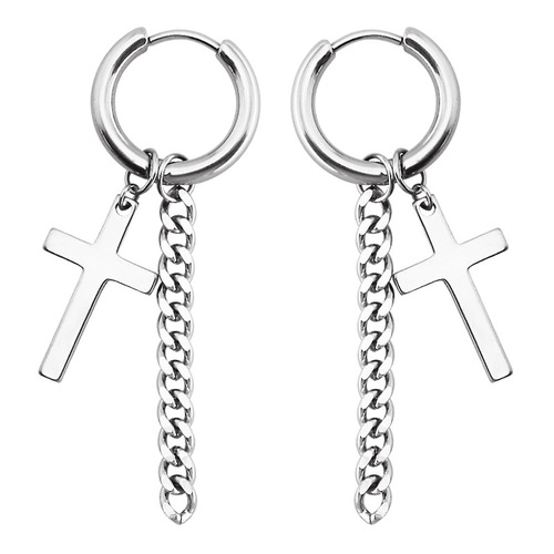 Japanese and Korean hip-hop punk trend men's stainless steel chain earrings cross round black titanium steel earrings ear buckle