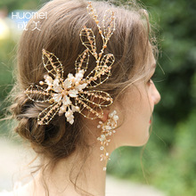 J6172新娘頭飾歐美婚禮發飾頭飾品跨境新款手工發夾耳環組合套裝