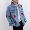 Korean Edition single breasted Rose Embroidered cowboy short coat 