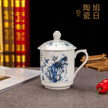 景德镇厂家批发白瓷茶杯爆款热卖带盖花开富贵茶水杯多图案保温杯