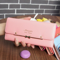 批發2021新款女士錢包韓版搭扣可愛女學生錢包蝴蝶結長款鉚釘錢夾
