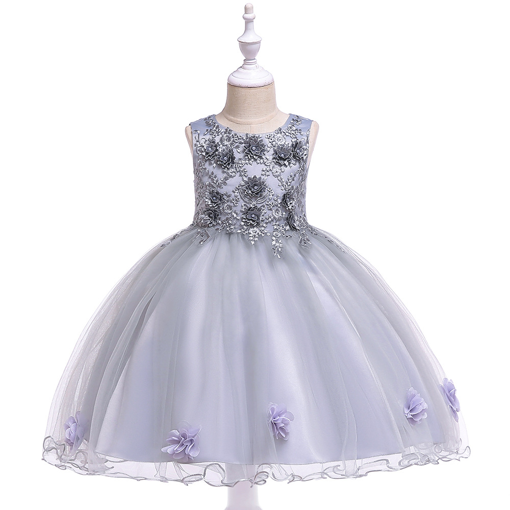 2026 New Style Girls' Dress with Three-Dimensional Floral Embroidery, Princess Dress with Hand-Beaded Wedding Dress and Performance Outfit