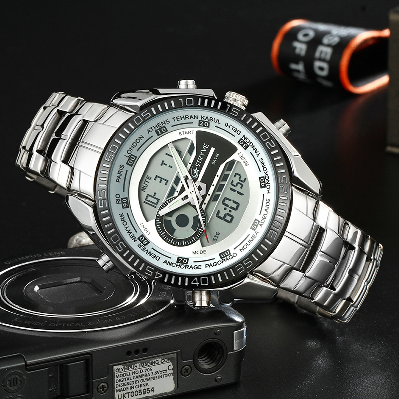 STRYV S8016 moda de acero inoxidable reloj electrónico impermeable reloj de negocios reloj multifuncional para hombres