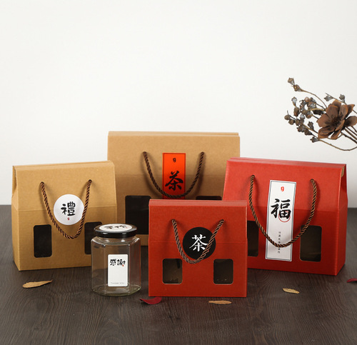 Kraft Paper Honey Packaging Box Universal Six-Sided Glass Plastic Bottle Paper Box Jam Herbal Tea Gift Box Wholesale