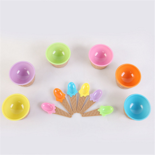 Factory creative thickened candy-colored ice cream bowl with spoon plastic ice cream making mold egg tart-style small bowl
