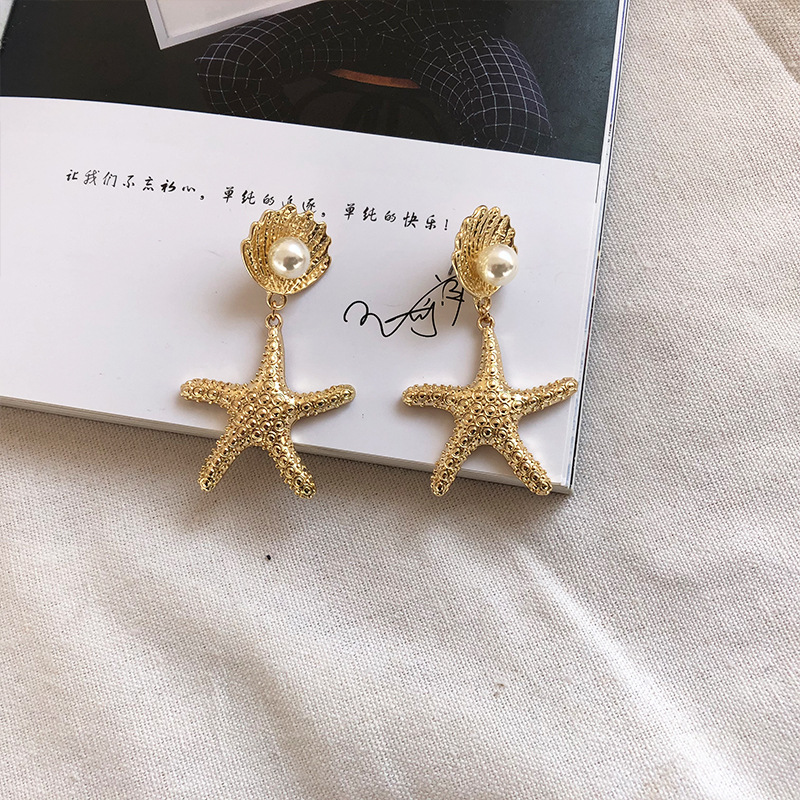 New Ocean Style Starfish Shell Pearl Earrings display picture 4