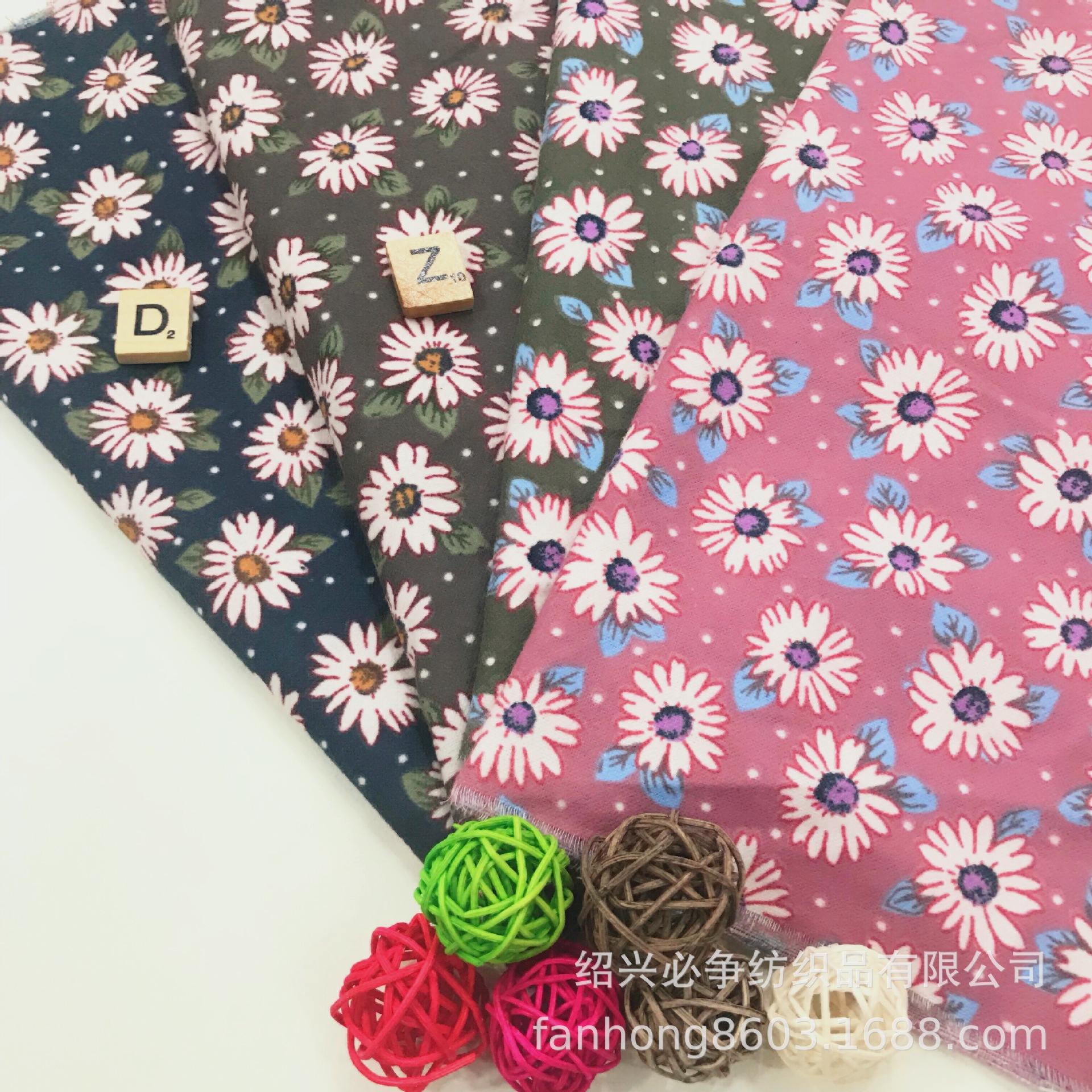 野菊花全棉梭织法兰绒 单面印花法兰绒布 森系元素圆领衫面料春秋