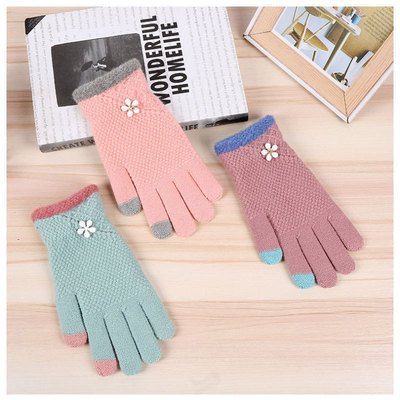 觸屏手套女秋冬針織外貿定做成人戶外防寒觸摸屏提花手套壹件代發