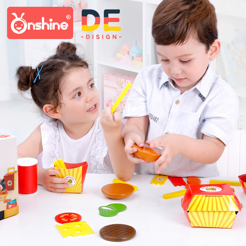 onshine儿童仿真汉堡薯条木质玩具 男女孩过家家牛排可乐鸡块套装|ru