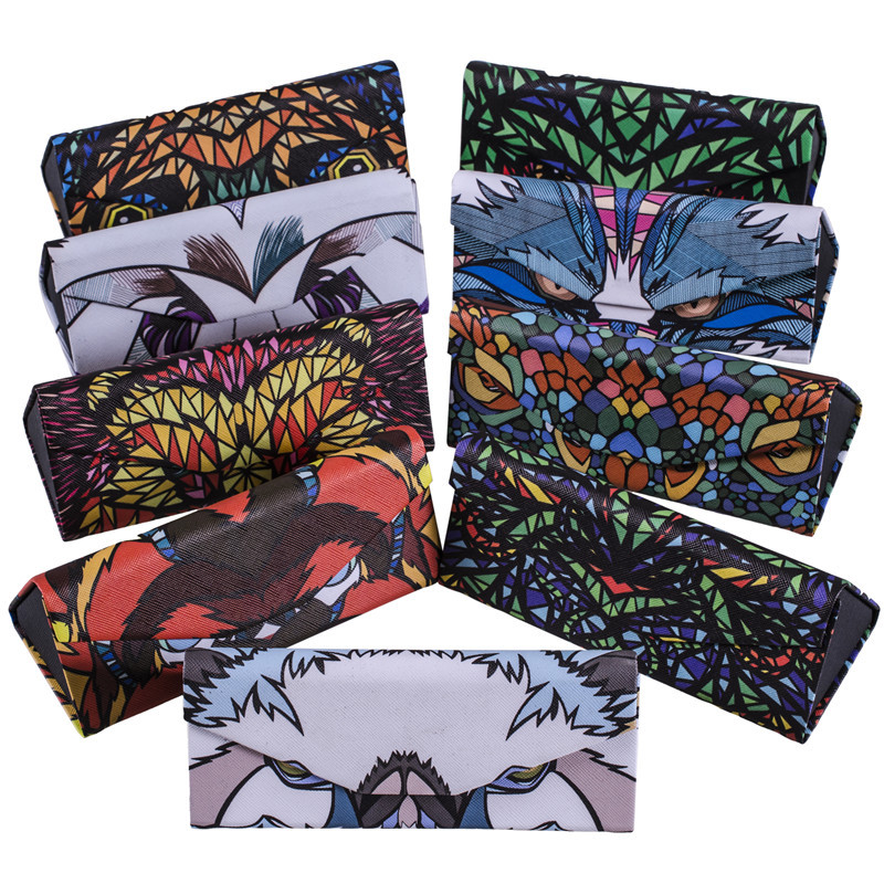 2021新款三角折叠眼镜盒喷绘皮质手工眼镜盒子手工盒批发可印logo